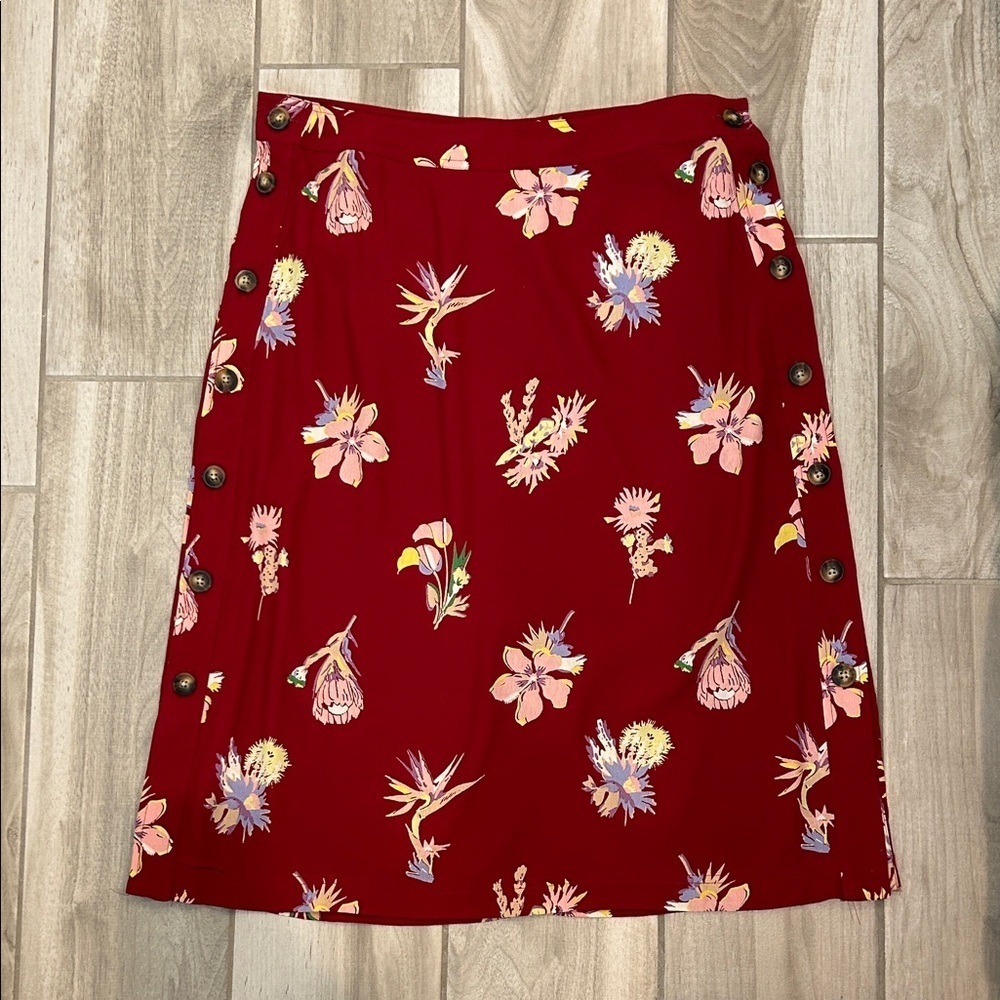 Madewell Red Floral A-Line Skirt
